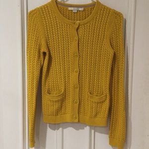 Boden cardigan crew sweater. Mustard cotton. Sz 2.